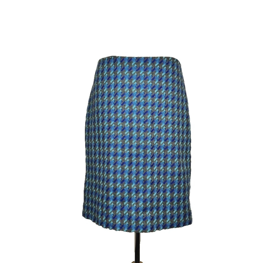Talbots VTG Skirt Womens Size 6 Houndstooth Blue Gray Pattern Lined Pencil